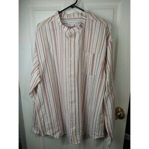 AND Now This Woman XXL Button Shirt Brown White Barcode Striped LS Tunic Pocket
